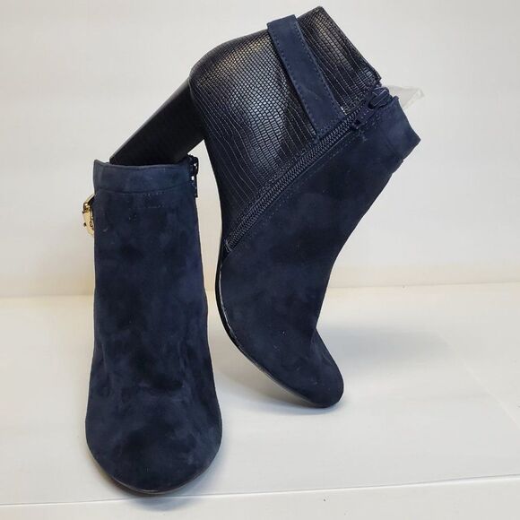 Alfani Step N Flex Blue Suede Leather High Heel Ankle Boots 7.5 - Picture 3 of 7